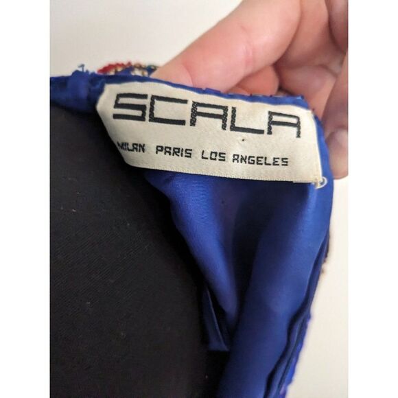 Vintage 80's Scala Royal Cobalt Blue Beaded Silk Cocktail Dress - PL - Picture 5 of 14